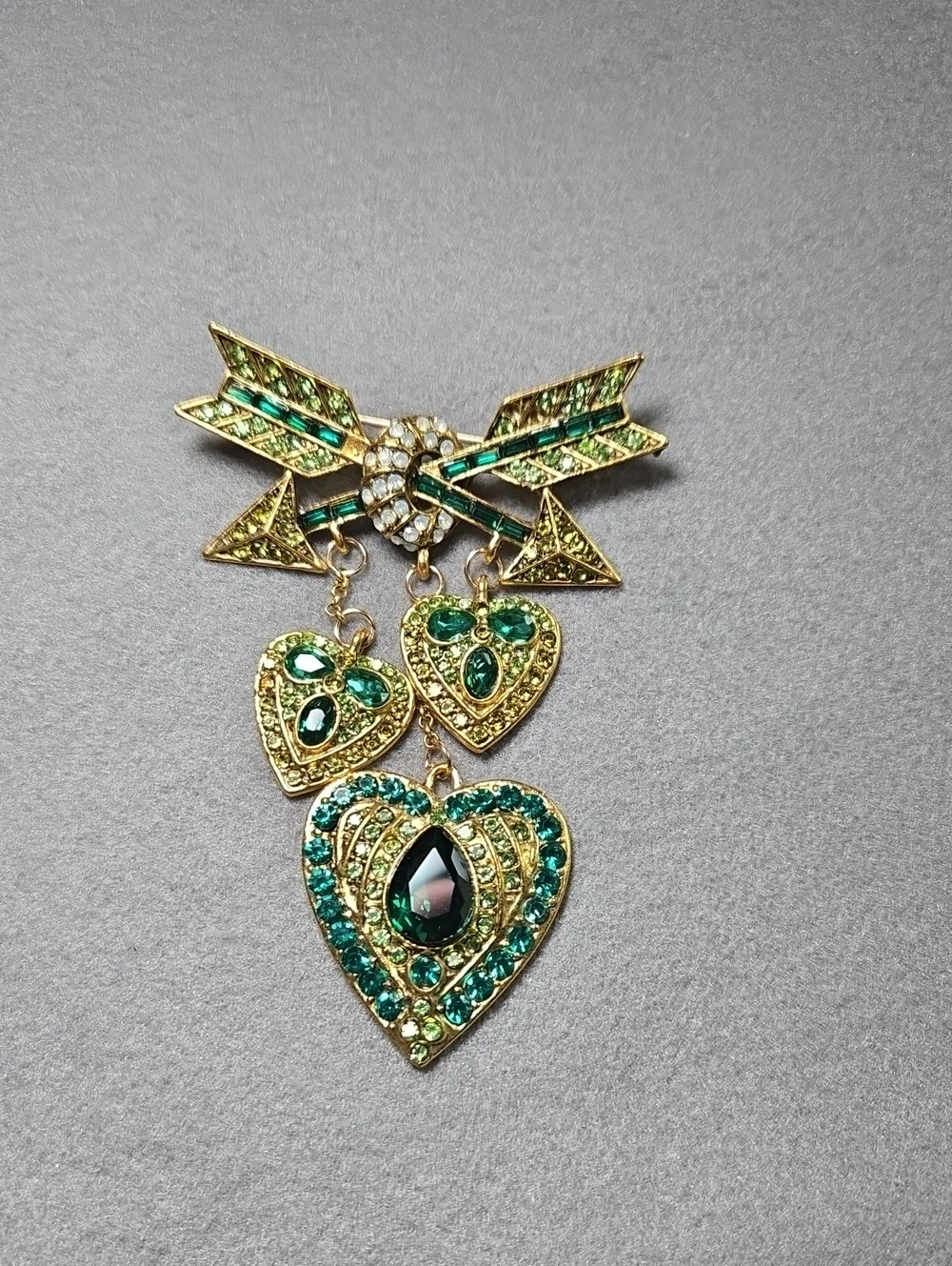 Gold-Tone Brooch with Emerald Green Crystals